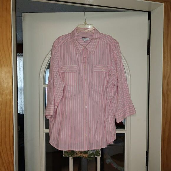 NWOT Croft & Barrow Pink White Striped Button Down Shirt Size Wpomen's 1X - Picture 1 of 2